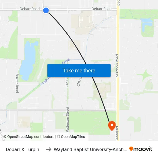 Debarr & Turpin Ese to Wayland Baptist University-Anchorage map