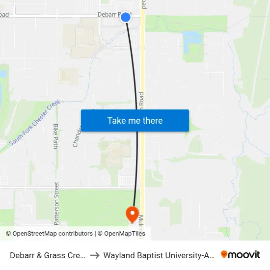 Debarr & Grass Creek Ese to Wayland Baptist University-Anchorage map