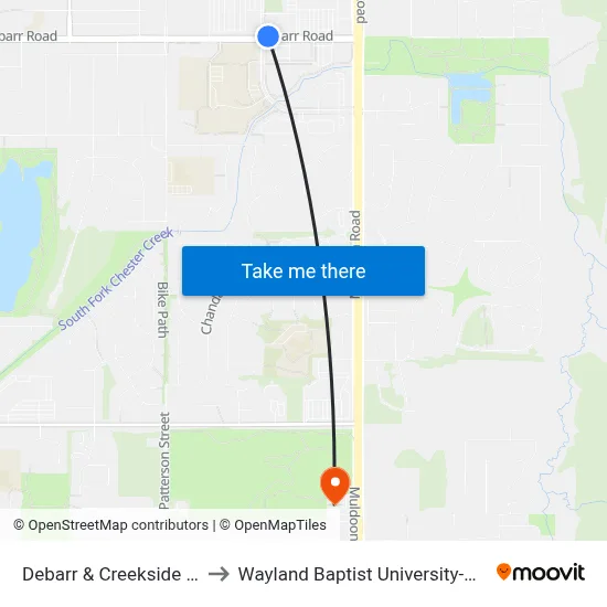 Debarr & Creekside Ctr Ene to Wayland Baptist University-Anchorage map