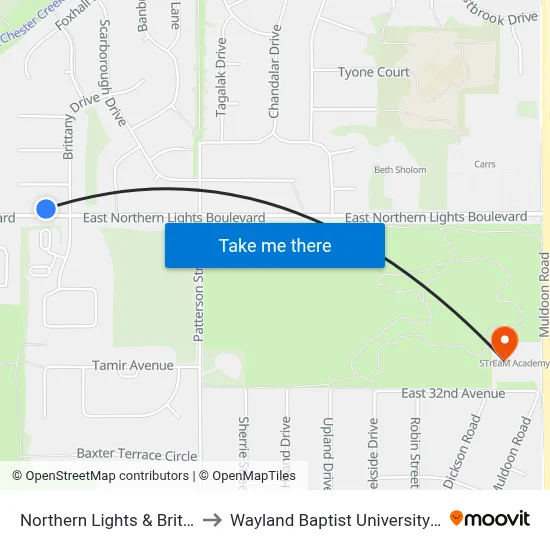 Northern Lights & Brittany Wnw to Wayland Baptist University-Anchorage map