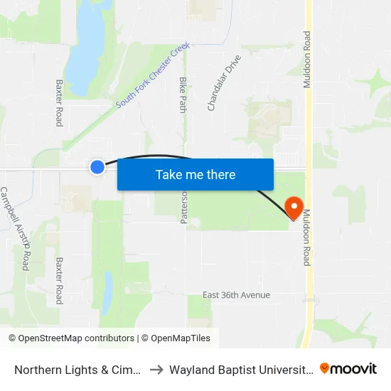 Northern Lights & Cimmaron Wnw to Wayland Baptist University-Anchorage map