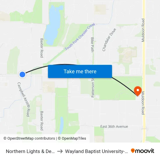 Northern Lights & Derby Wnw to Wayland Baptist University-Anchorage map