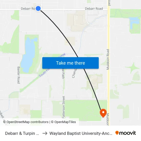 Debarr & Turpin Wnw to Wayland Baptist University-Anchorage map