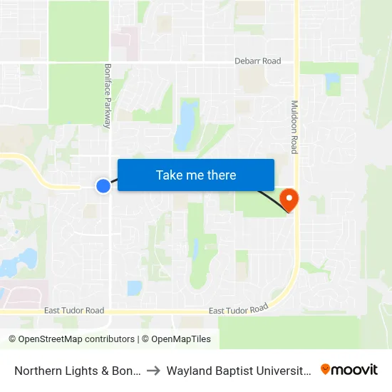 Northern Lights & Boniface Wnw to Wayland Baptist University-Anchorage map
