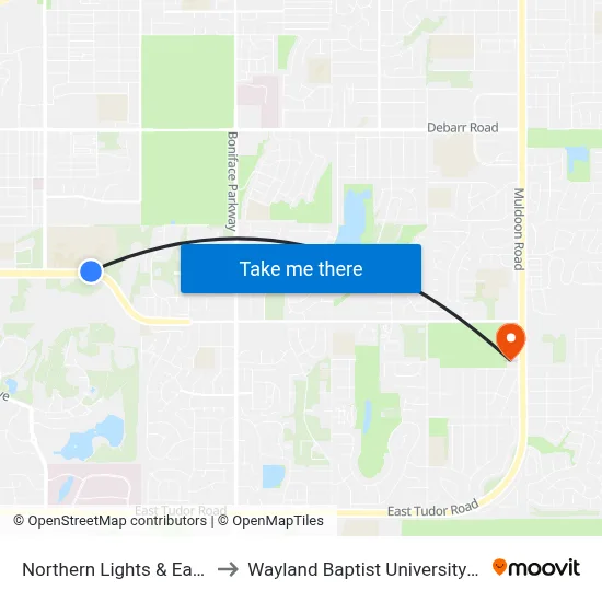 Northern Lights & East Hs Ene to Wayland Baptist University-Anchorage map