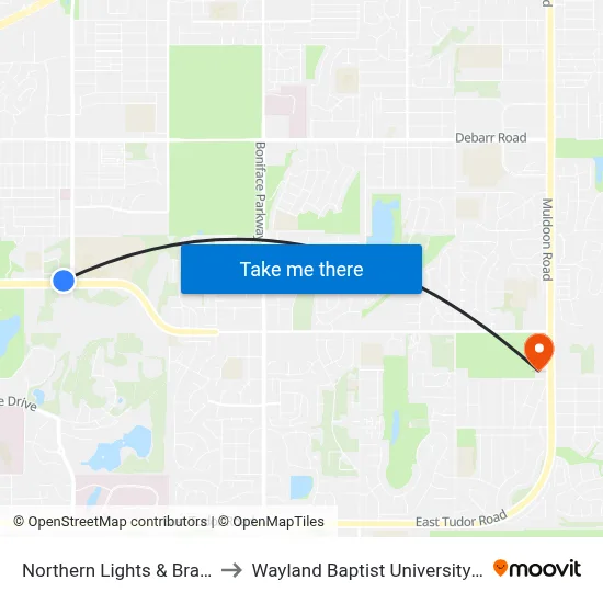 Northern Lights & Bragaw Wnw to Wayland Baptist University-Anchorage map