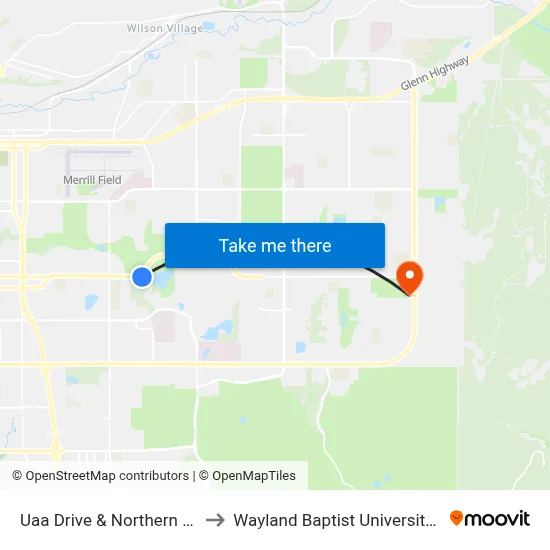 Uaa Drive & Northern Lights Ssw to Wayland Baptist University-Anchorage map