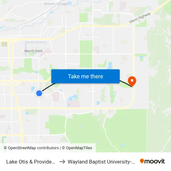 Lake Otis & Providence Nne to Wayland Baptist University-Anchorage map