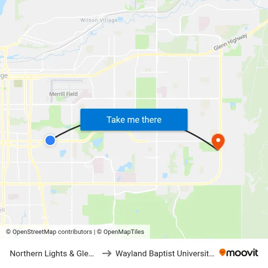 Northern Lights & Glenwood Wnw to Wayland Baptist University-Anchorage map