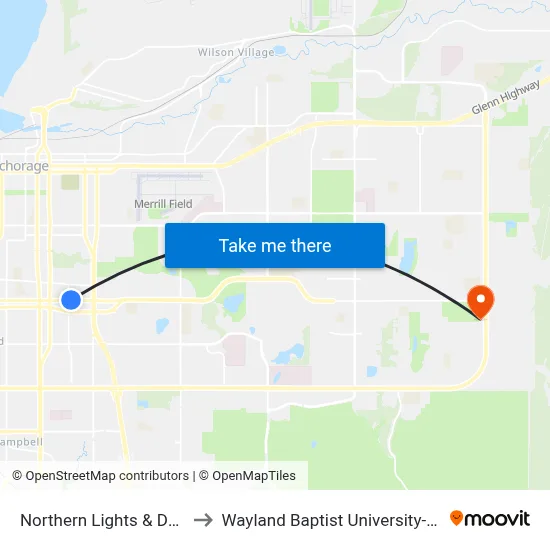 Northern Lights & Denali Ene to Wayland Baptist University-Anchorage map