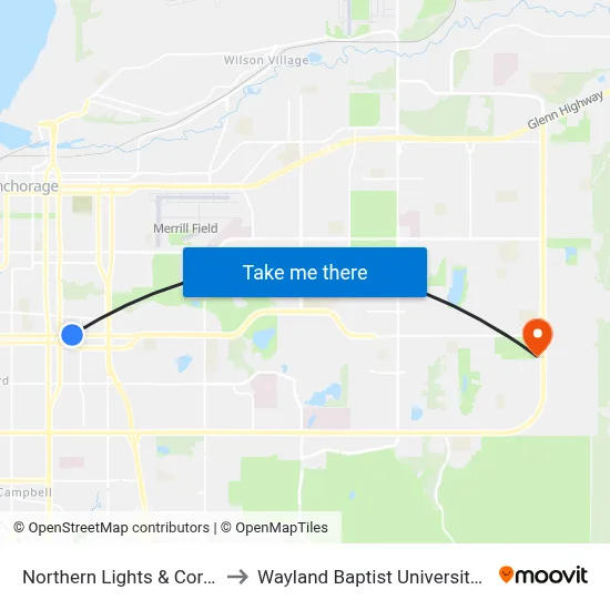 Northern Lights & Cordova Wnw to Wayland Baptist University-Anchorage map