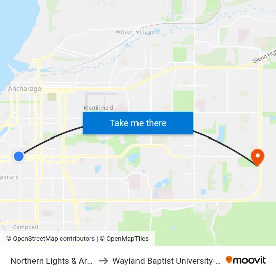Northern Lights & Arctic Wnw to Wayland Baptist University-Anchorage map