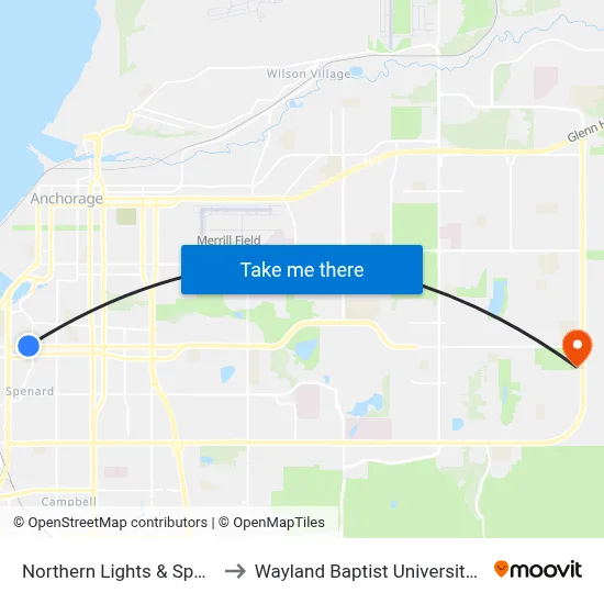 Northern Lights & Spenard Wnw to Wayland Baptist University-Anchorage map
