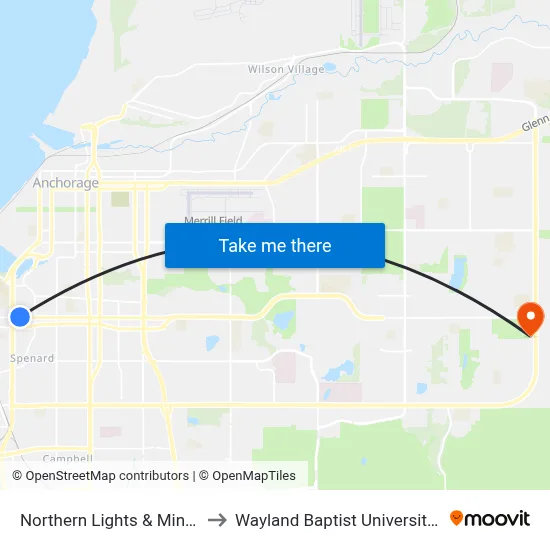 Northern Lights & Minnesota Ene to Wayland Baptist University-Anchorage map