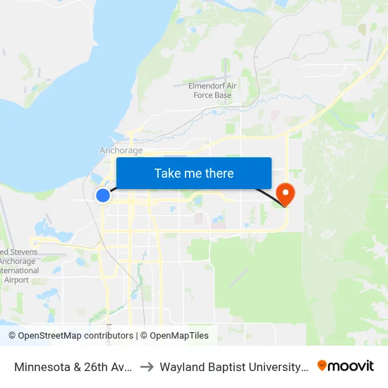 Minnesota & 26th Avenue Nne to Wayland Baptist University-Anchorage map