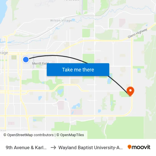 9th Avenue & Karluk Ese to Wayland Baptist University-Anchorage map