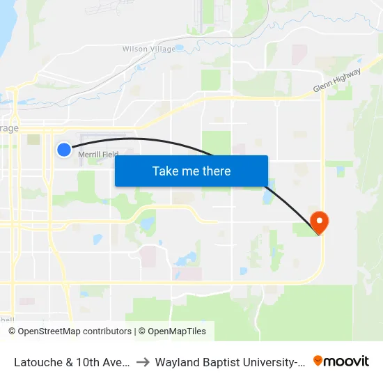 Latouche & 10th Avenue Ssw to Wayland Baptist University-Anchorage map