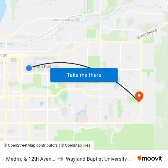 Medfra & 12th Avenue Ssw to Wayland Baptist University-Anchorage map
