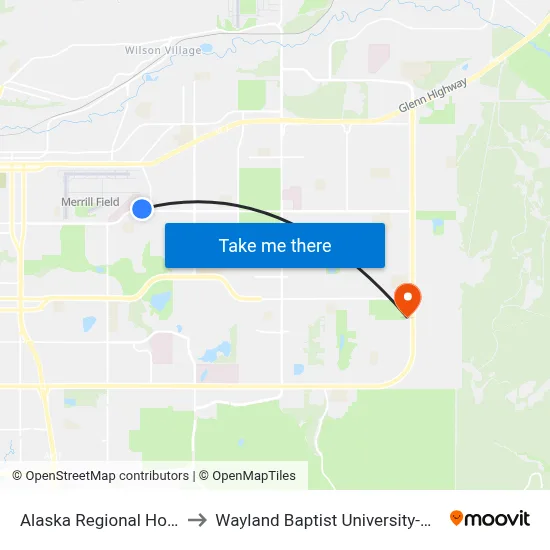Alaska Regional Hospital S to Wayland Baptist University-Anchorage map