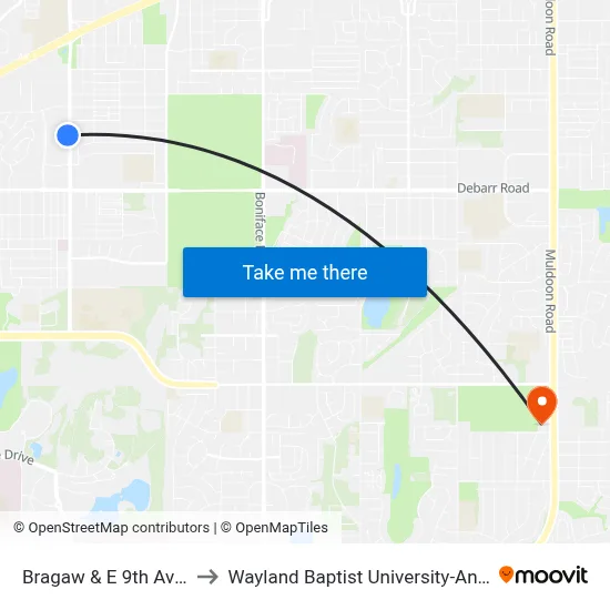 Bragaw & E 9th Ave Ssw to Wayland Baptist University-Anchorage map