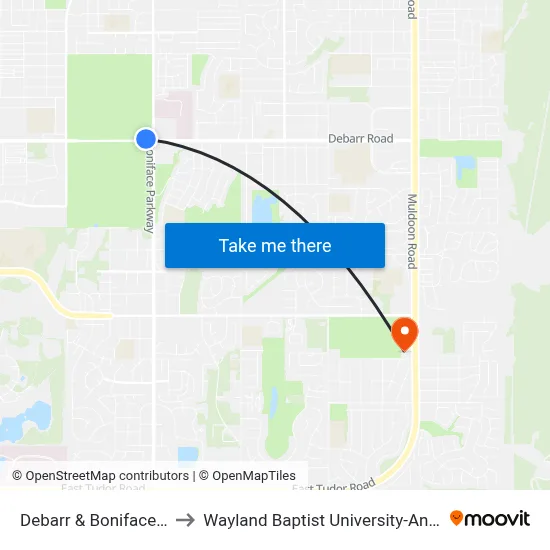 Debarr & Boniface Wnw to Wayland Baptist University-Anchorage map