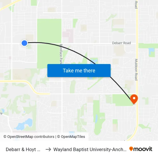 Debarr & Hoyt Wnw to Wayland Baptist University-Anchorage map
