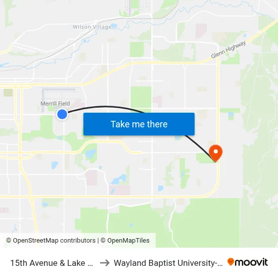 15th Avenue & Lake Otis Wnw to Wayland Baptist University-Anchorage map
