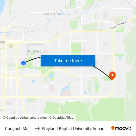Chugach Manor to Wayland Baptist University-Anchorage map