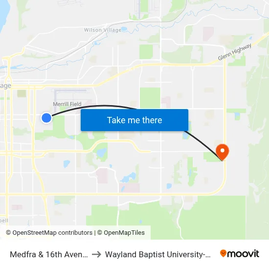 Medfra & 16th Avenue Nne to Wayland Baptist University-Anchorage map