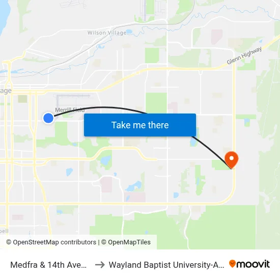 Medfra & 14th Avenue Sse to Wayland Baptist University-Anchorage map