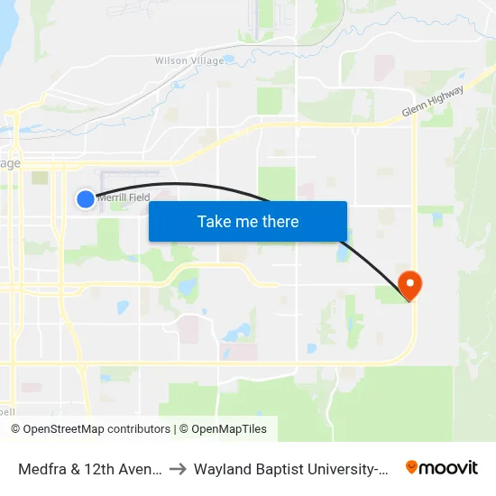 Medfra & 12th Avenue Nne to Wayland Baptist University-Anchorage map
