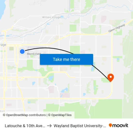Latouche & 10th Avenue Nne to Wayland Baptist University-Anchorage map