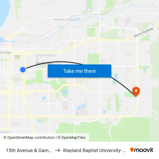 15th Avenue & Gambell Ese to Wayland Baptist University-Anchorage map
