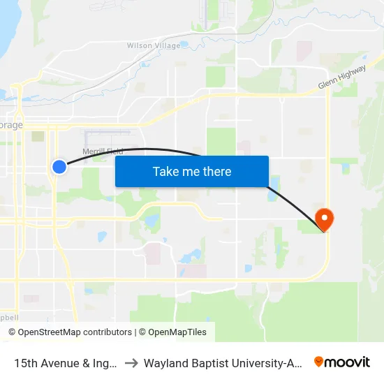 15th Avenue & Ingra Ese to Wayland Baptist University-Anchorage map