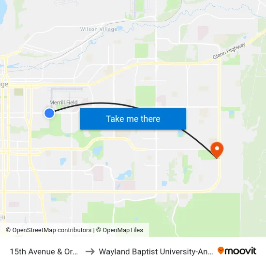 15th Avenue & Orca Ese to Wayland Baptist University-Anchorage map