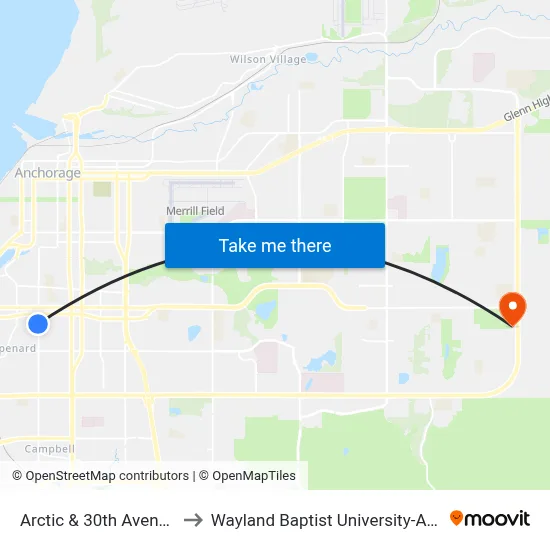 Arctic & 30th Avenue Ssw to Wayland Baptist University-Anchorage map