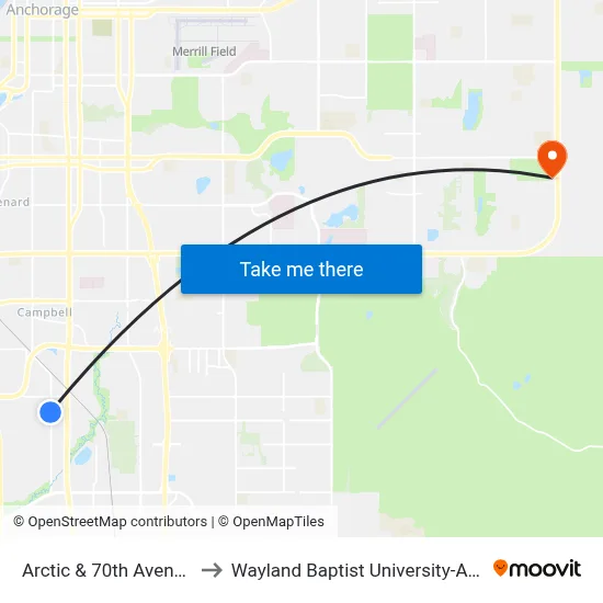 Arctic & 70th Avenue Ssw to Wayland Baptist University-Anchorage map