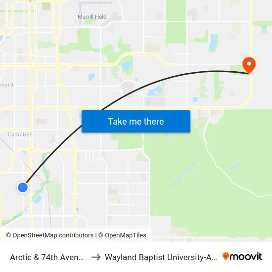 Arctic & 74th Avenue Nnw to Wayland Baptist University-Anchorage map