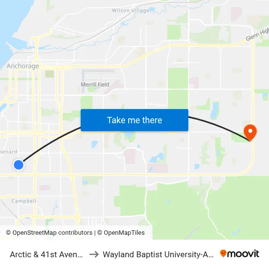 Arctic & 41st Avenue Nne to Wayland Baptist University-Anchorage map