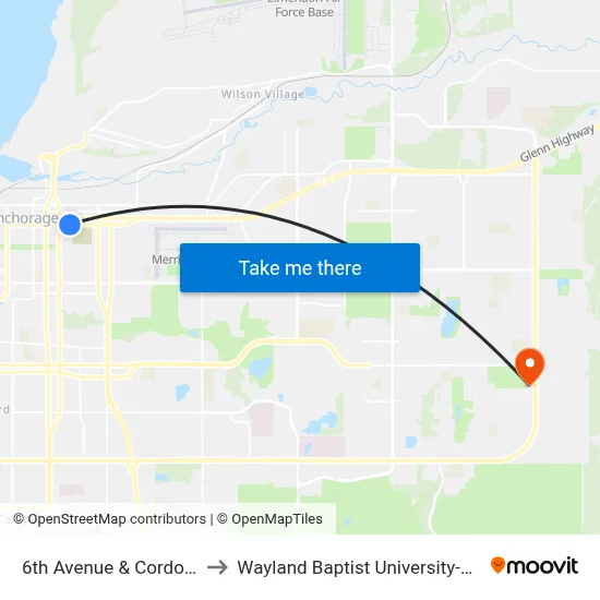 6th Avenue & Cordova Wsw to Wayland Baptist University-Anchorage map