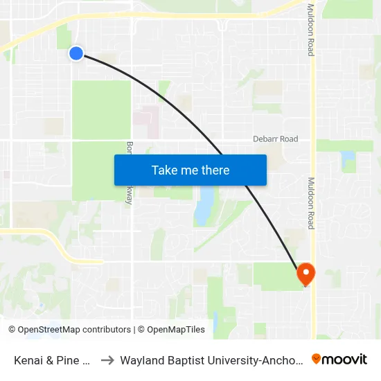 Kenai & Pine Ese to Wayland Baptist University-Anchorage map