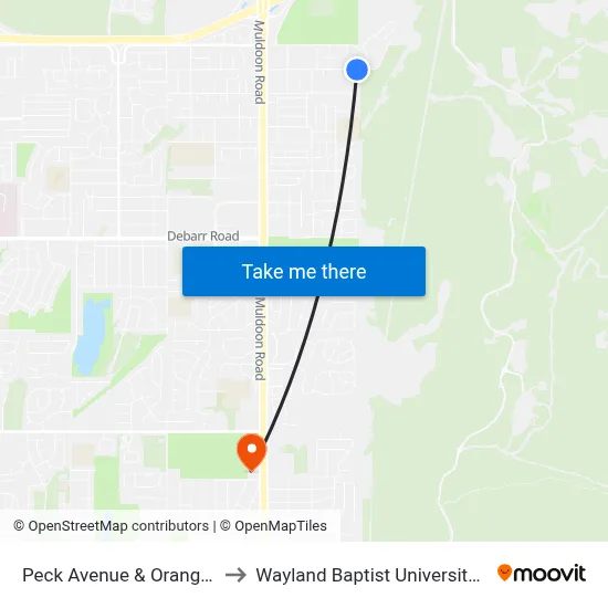 Peck Avenue & Orange Leaf Ese to Wayland Baptist University-Anchorage map