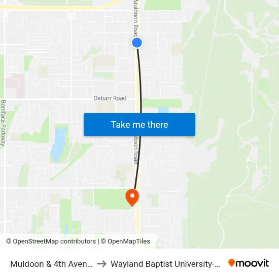 Muldoon & 4th Avenue Nnw to Wayland Baptist University-Anchorage map
