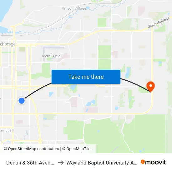 Denali & 36th Avenue Ssw to Wayland Baptist University-Anchorage map