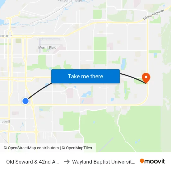 Old Seward & 42nd Avenue Nnw to Wayland Baptist University-Anchorage map