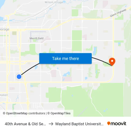 40th Avenue & Old Seward Wnw to Wayland Baptist University-Anchorage map