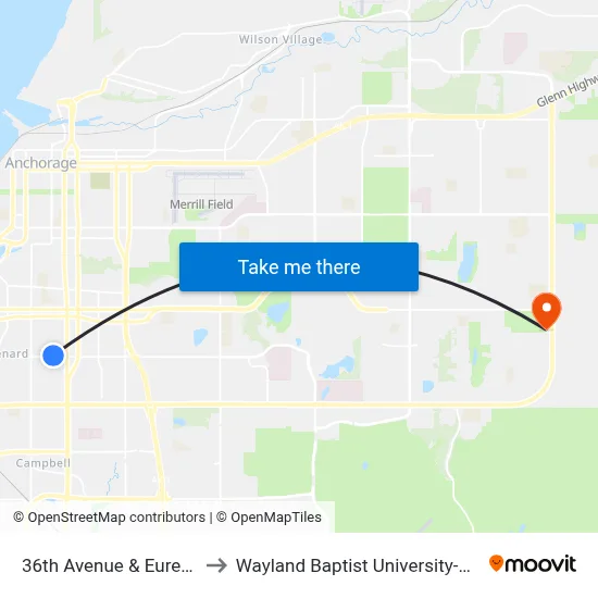 36th Avenue & Eureka Wnw to Wayland Baptist University-Anchorage map