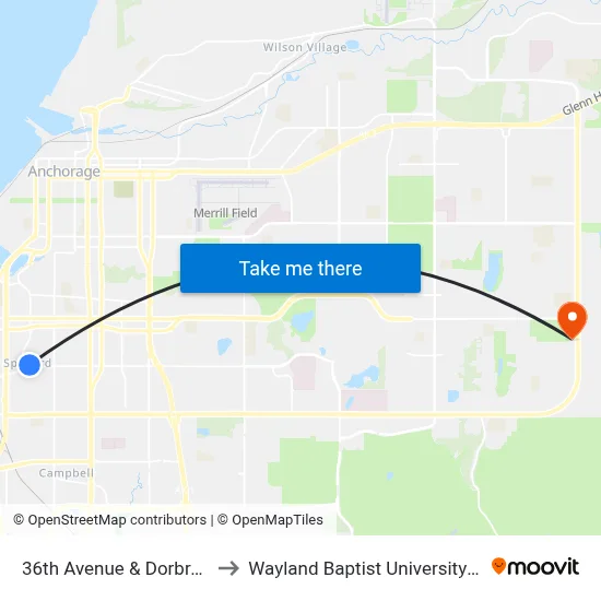 36th Avenue & Dorbrandt Wnw to Wayland Baptist University-Anchorage map