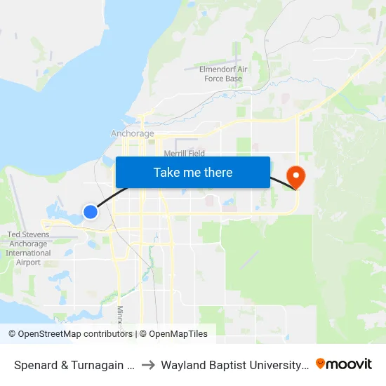 Spenard & Turnagain Blvd Wnw to Wayland Baptist University-Anchorage map