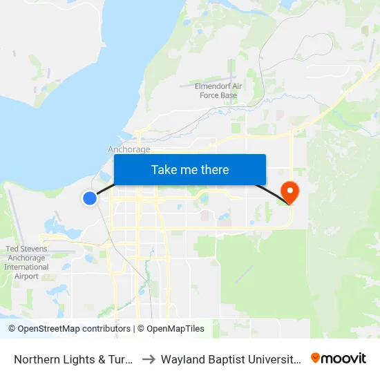 Northern Lights & Turnagain Ese to Wayland Baptist University-Anchorage map